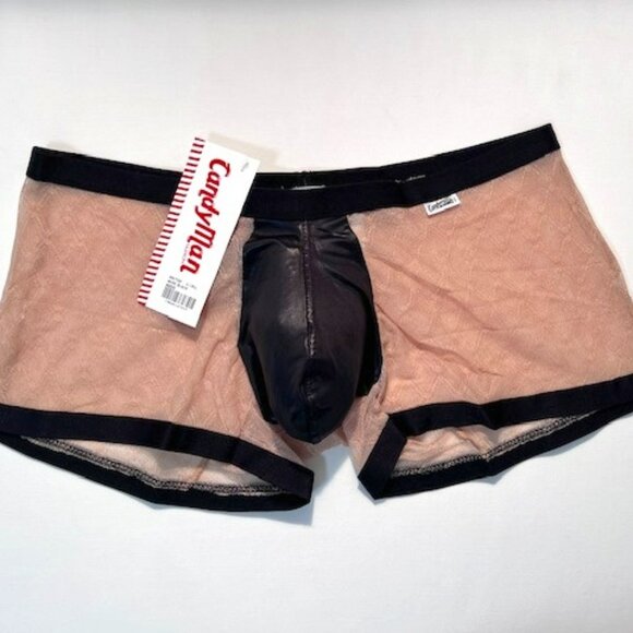 CandyMan Size "L/XL" Nude Lace Boxer/Briefs/Trunks - Black/Nude - Pouch - Picture 1 of 10